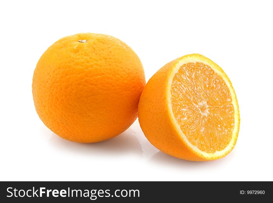 Orange fruits on the  white background.