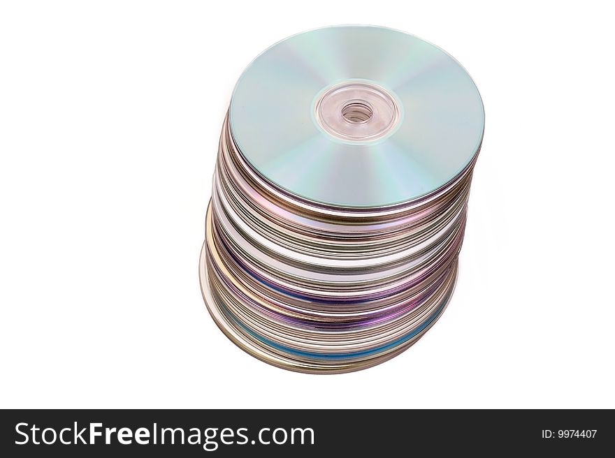 Closed-up compact discs isolated on white background. Closed-up compact discs isolated on white background
