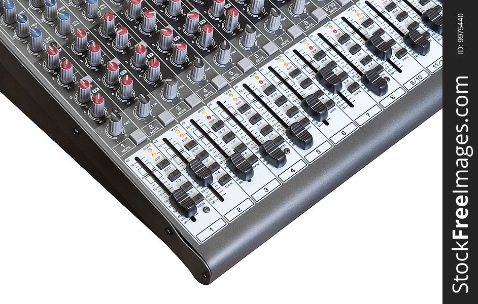 Closup on sound mixer station. Closup on sound mixer station