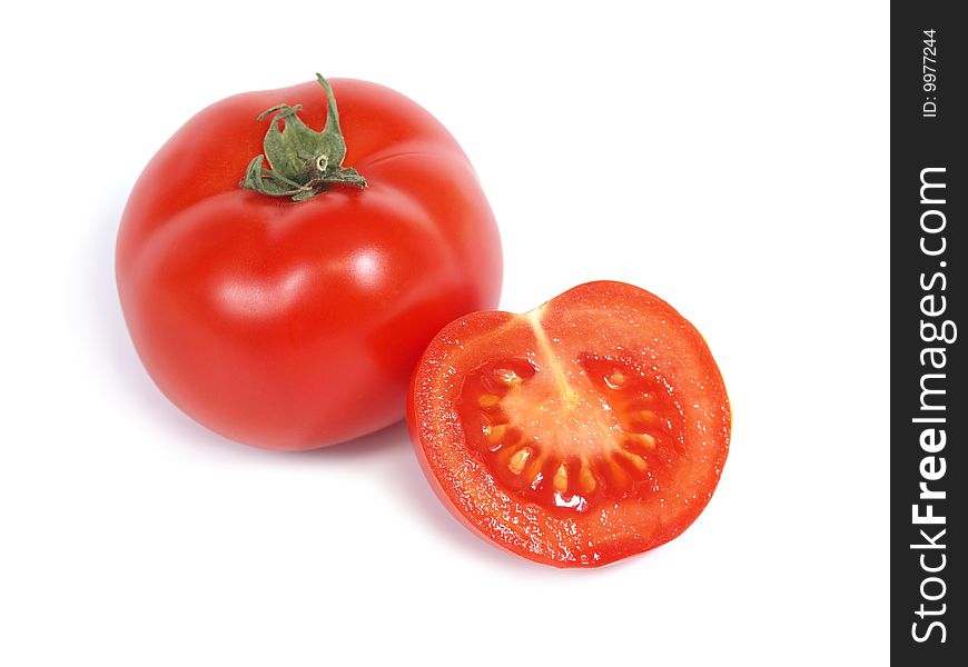 Fresh tomatoes on white background