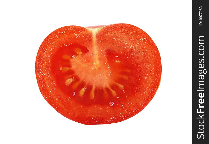 Half of tomato on white background