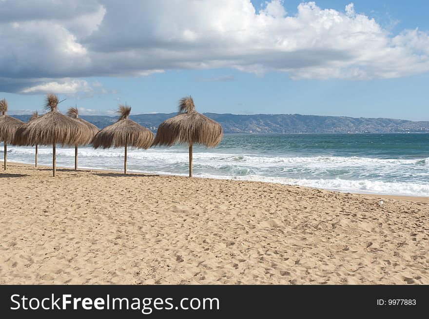 Beach Scenic  with natural umbrellas. Beach Scenic  with natural umbrellas
