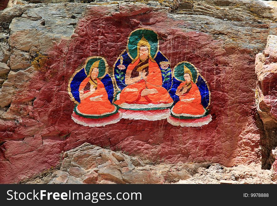 Buddha mural paintings in tibet,china.