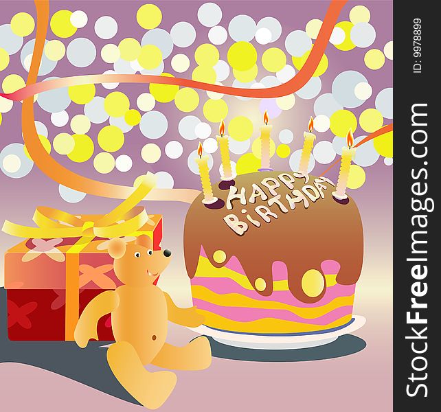 Baby   birthday  pie  and  gifts illustration. Baby   birthday  pie  and  gifts illustration.