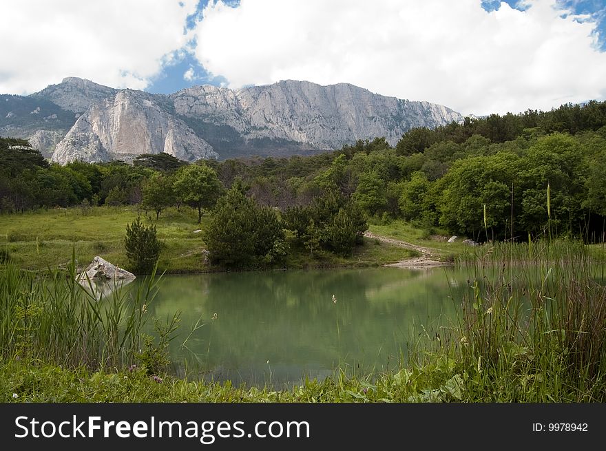 Lake Mountains Landscape with clouds