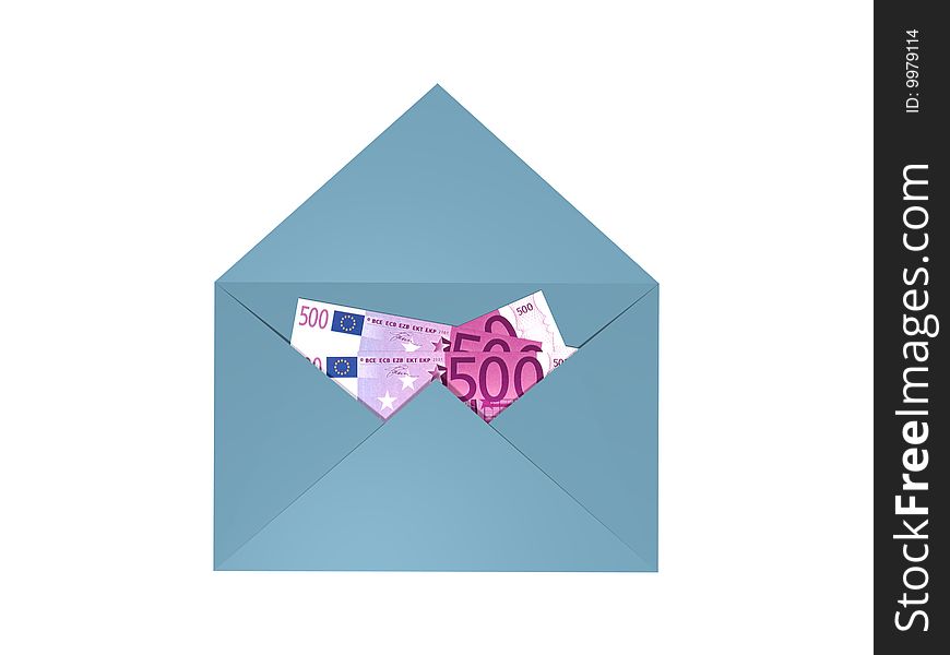 Euro of money in an envelope on a white background