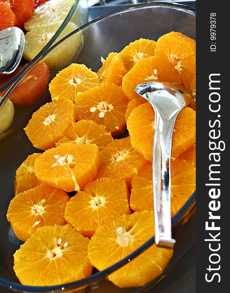 Orange slices, morning breakfast set