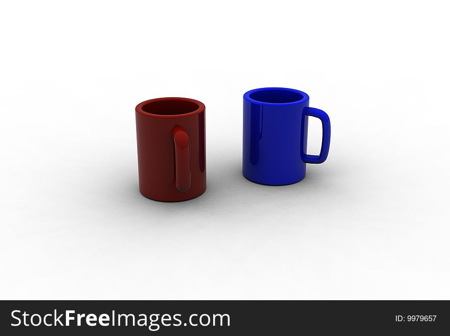 Blue and Burgundy Ceramic Cups