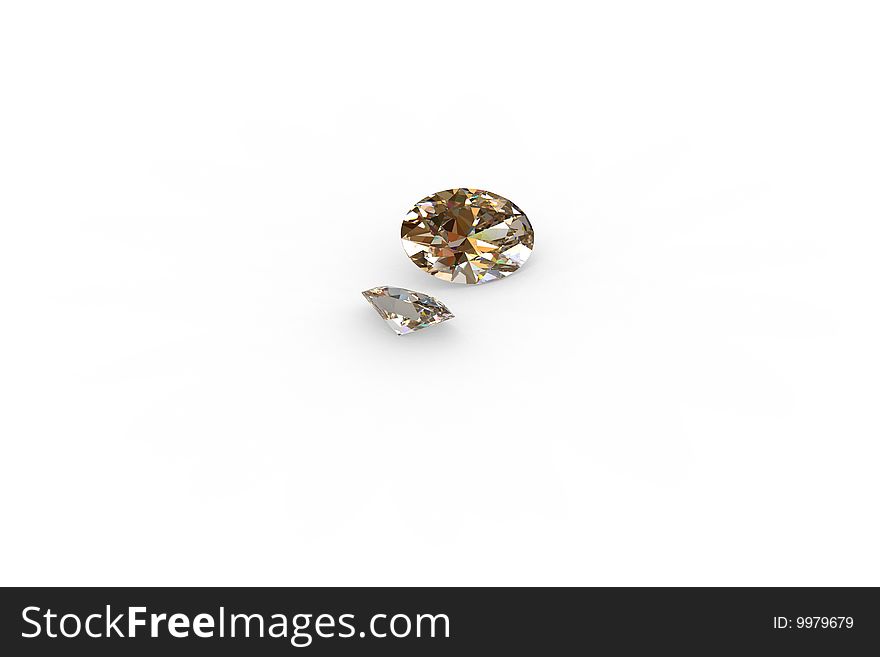 Pair of Oval Diamond Gemstones - 3D. Pair of Oval Diamond Gemstones - 3D