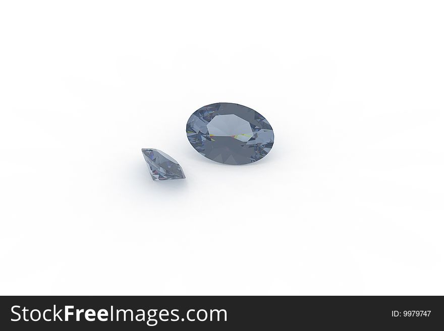 Pair of Oval Blue Topaz Gemstones in 3D