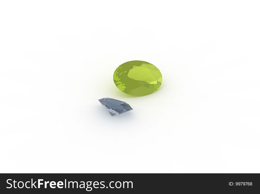 Pair of Oval Blue and Green Topaz Gemstones in 3D