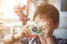 Boy Taking Photo By Classic Camera With Vintage Filt Royalty Free Stock Photo Boy Taking Photo By Classic Camera With Vintage Filt Royalty Free Stock Photo