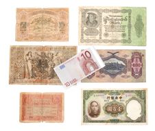 Ten Euro On Background Of The Old Bills Stock Photo