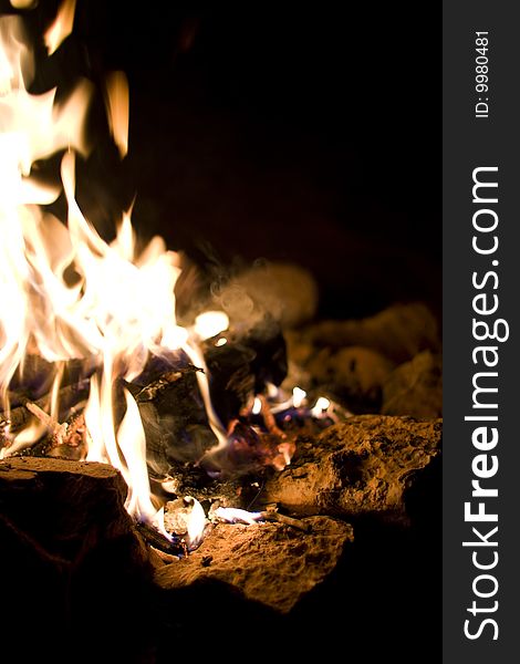 Fireplace Close-up with Burning Fire Coals. Fireplace Close-up with Burning Fire Coals