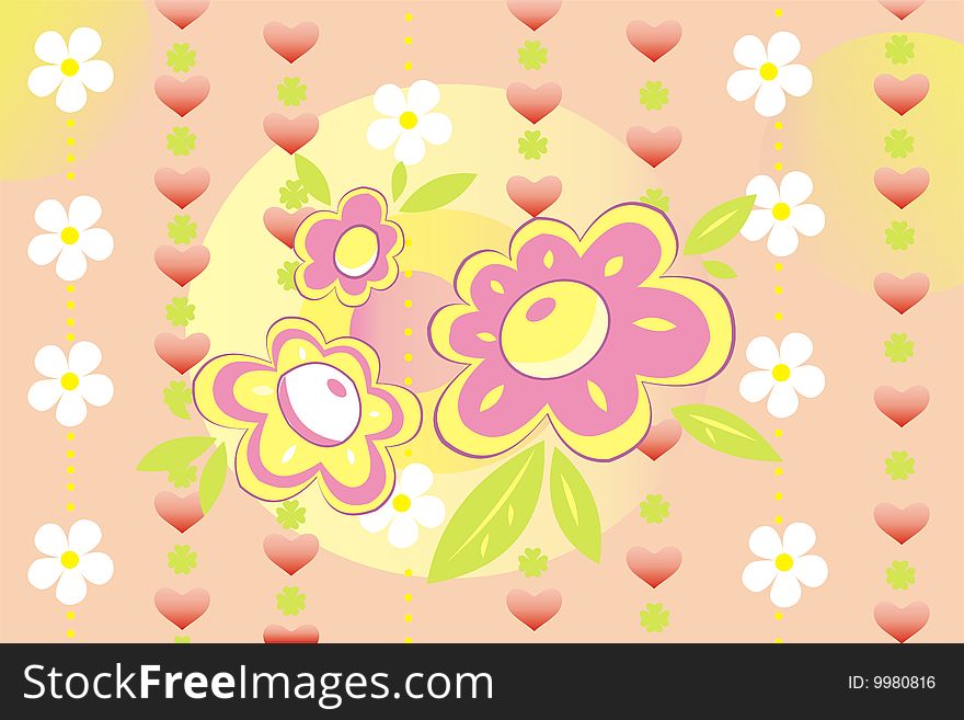 Background with flowers and hearts in . Background with flowers and hearts in