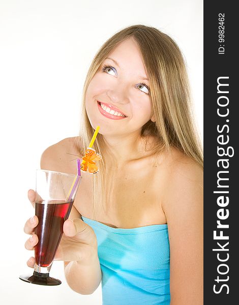 Beautiful Girl With Glass Of Juice