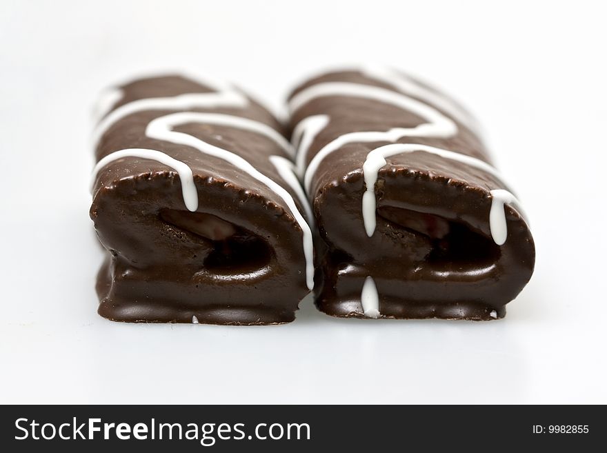 Chocolate cakes isolated on white