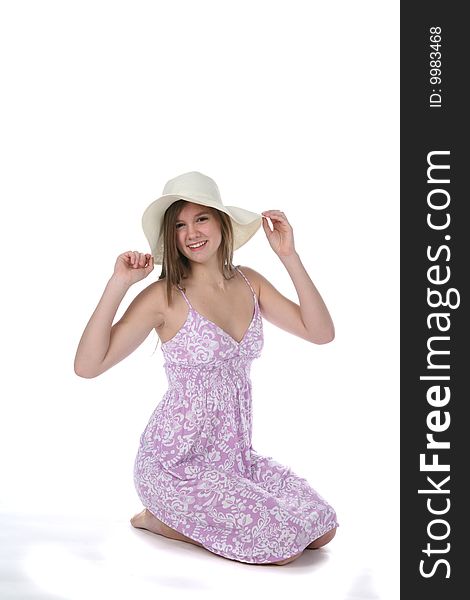 Pretty Teen In Purple Dress And Floppy Hat