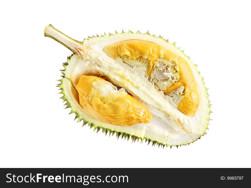 A durians piece isolated on white background.