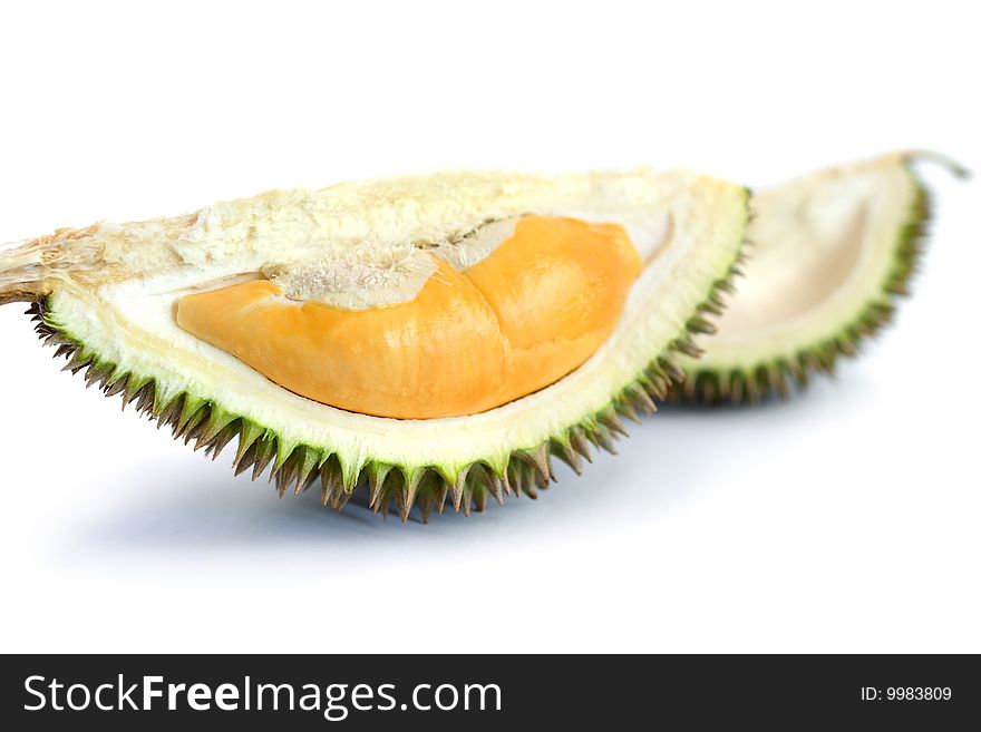 A durians piece isolated on white background.