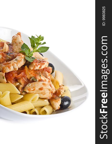Penne Pasta With Chicken Breast And Black Olives