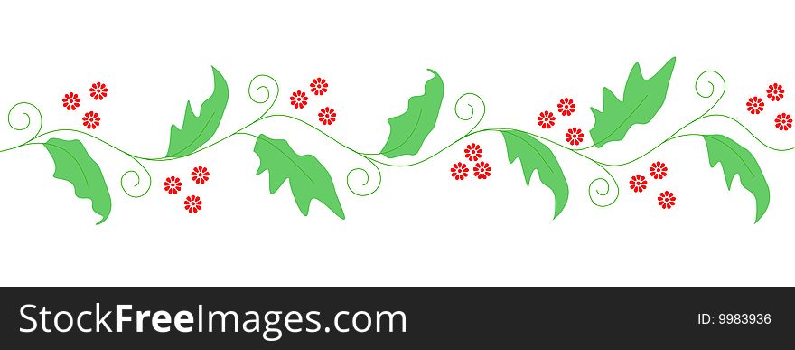 Cute red floral divider on white background