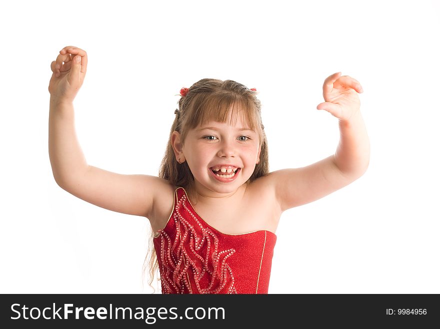 An image of a nice  little girl in red dress