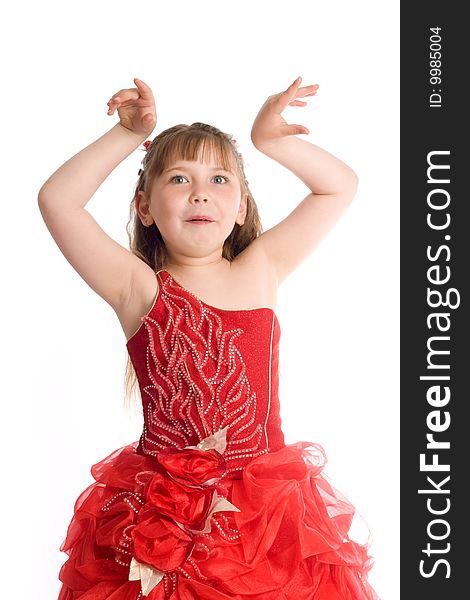 An image of a funny little girl in red dress