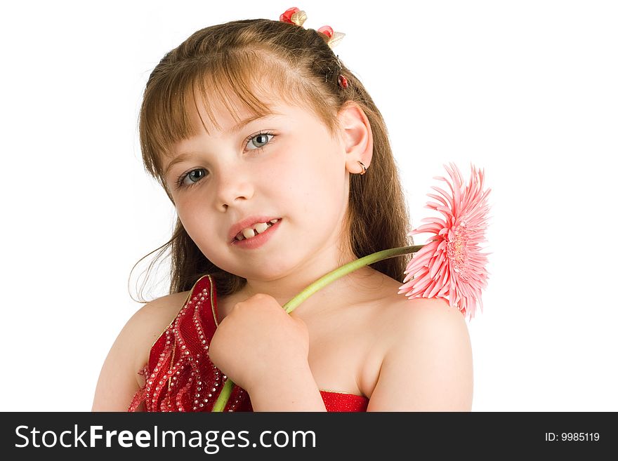 An image of a portrait of nice girl with a pink flower