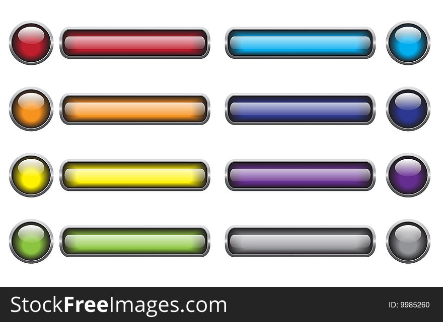 Set of glassy buttons of different shapes
