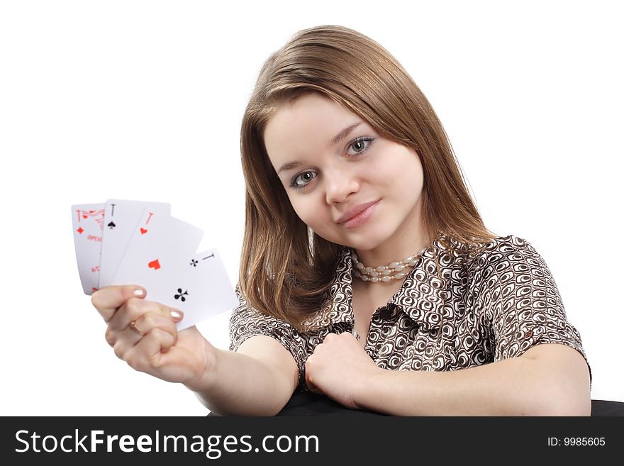 Photo of a girl with four Aces. Photo of a girl with four Aces