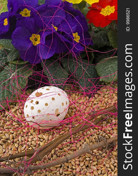 Easter retirement with variance coloured primrose and Easter egg.