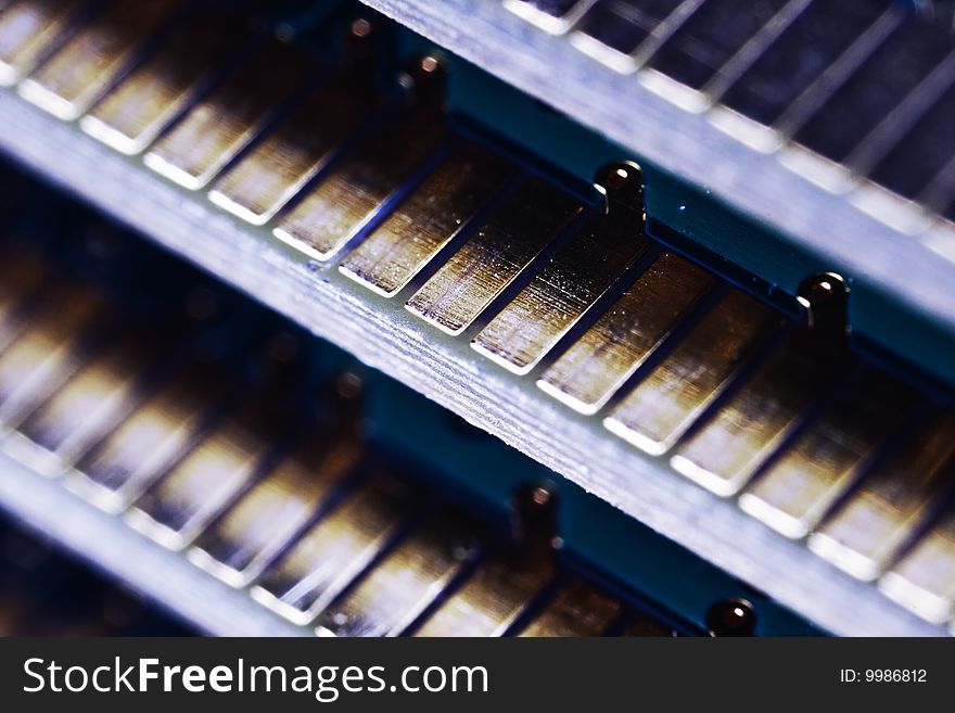 Computer memory modules. Close-up. Fragment. Narrow depth of field.