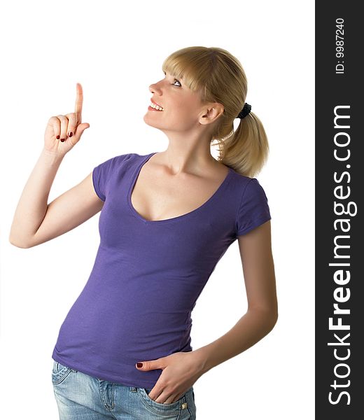 Girl with jeans on the white background. Girl with jeans on the white background