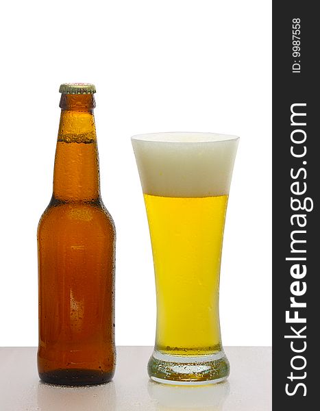 Bottle with beer and glass with beer. Bottle with beer and glass with beer.