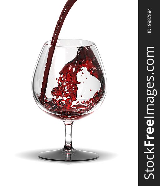 Red wine in glass over white