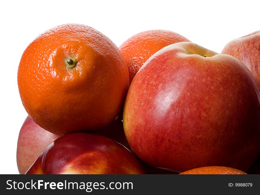 Apples and mandarins on white background