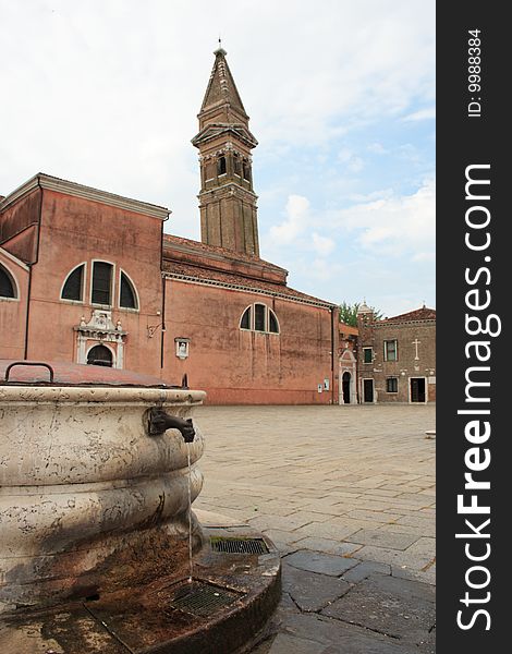 Island of Burano (Venice lagoon), church and bell tower. Island of Burano (Venice lagoon), church and bell tower