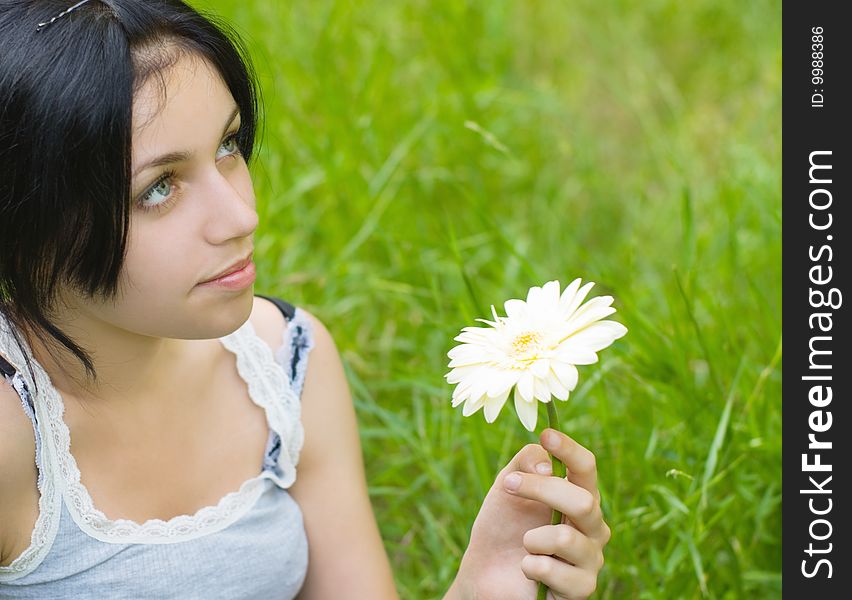 Portrait of beauty girl on meadow