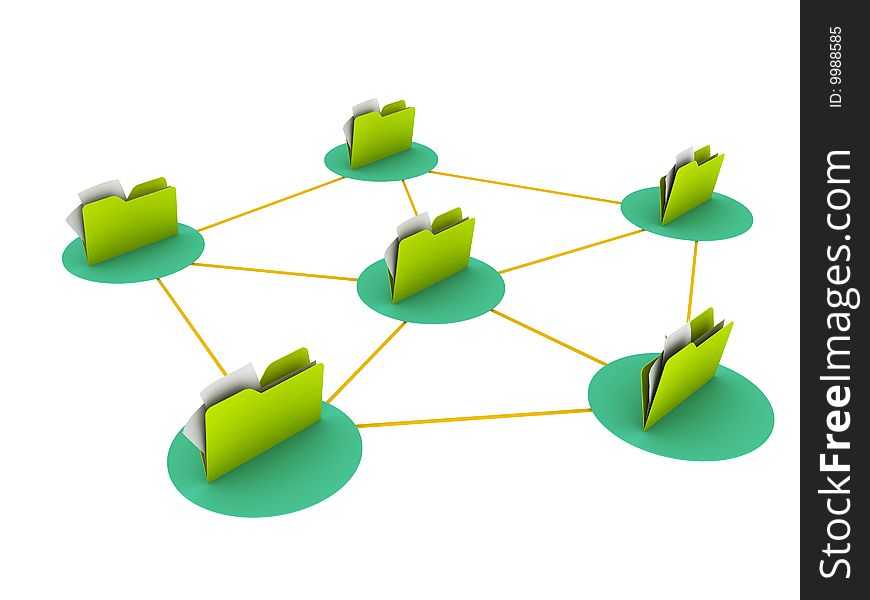 Illustration of network with folders over white