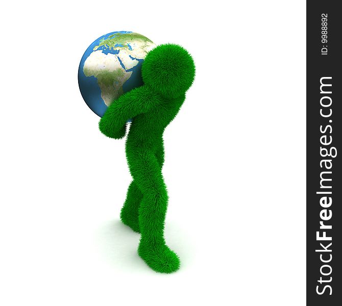 3D man holds Earth isolated on white background. 3D man holds Earth isolated on white background.