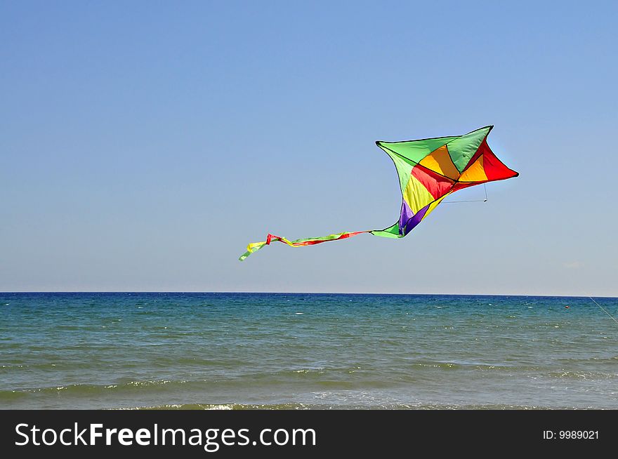 Color kite flying over a marine landscape