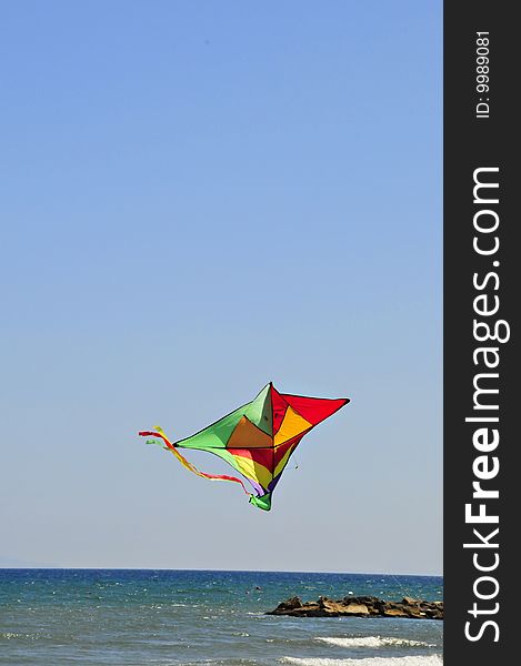 Kite flying over the sea near the shore