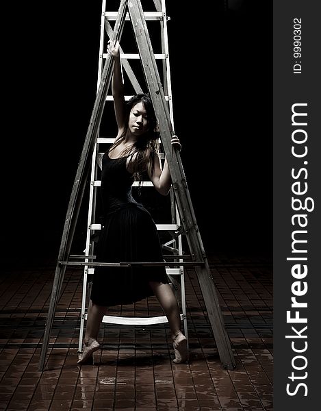 Ballet dancer on ladders