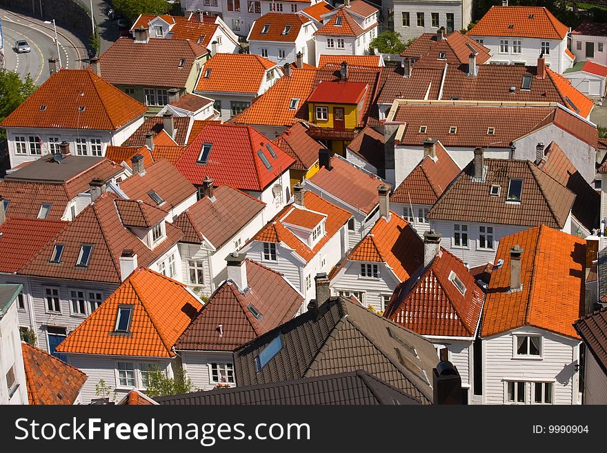 Roofs of old wooden houses. Bergen, Norway.