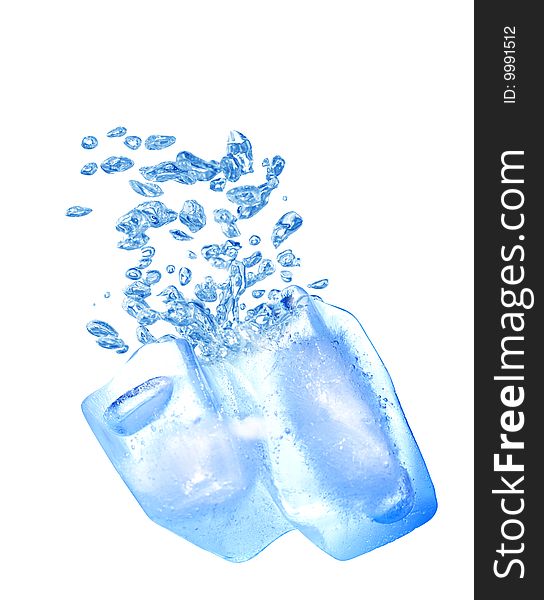 Ice cube with bubbles in water. Isolated on white background with clipping path. Ice cube with bubbles in water. Isolated on white background with clipping path