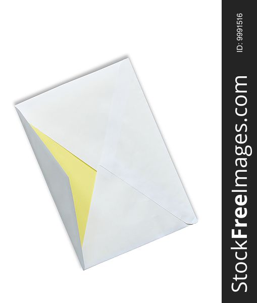 Yellow paper inside open envelope. Isolated on white with clipping path. Yellow paper inside open envelope. Isolated on white with clipping path