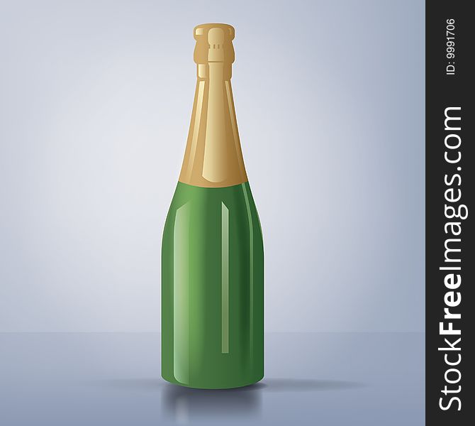 An illustration of a sparkling wine bottle with reflexions