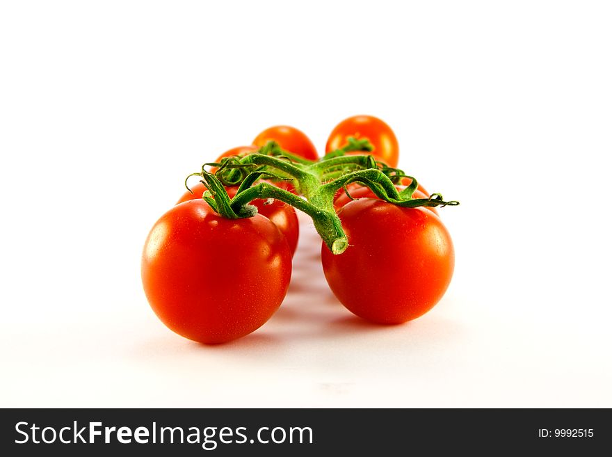 Cherry tomatoes on the vine with clipping path on a white background