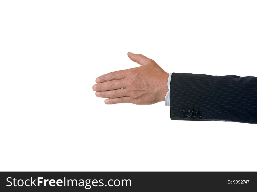 Close-up of one hand which is prepared for a handshake. Close-up of one hand which is prepared for a handshake